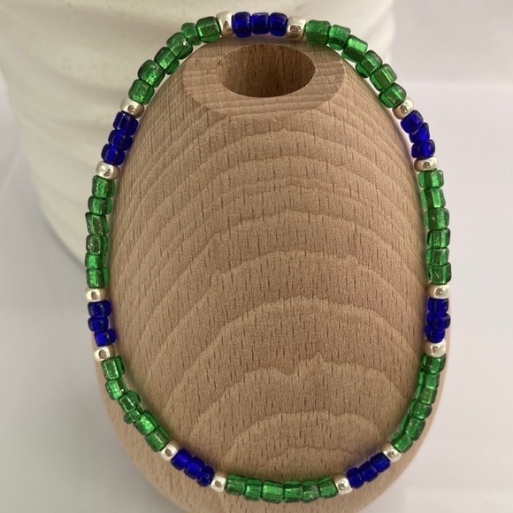 Hand Crafted Jewelry - Green & Blue Stretch Beaded Anklet